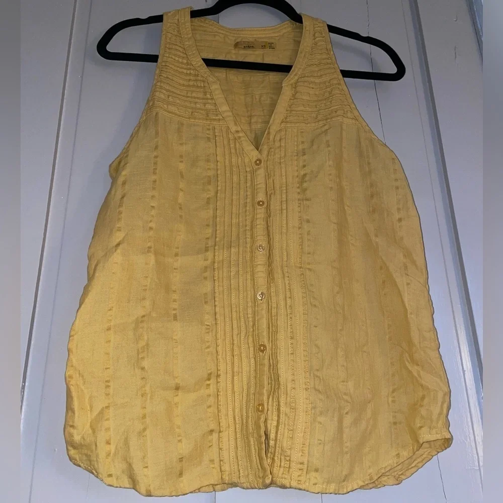 PrAna Yellow Button Up Tank Top Vest Light Flowy Summer Tunic Organic Cotton